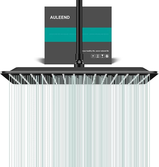 Square Rain Shower Head, High Flow Stainless Steel,Work with any decorative style，All Metal Rainfall Shower Head (Matte Black, 16)