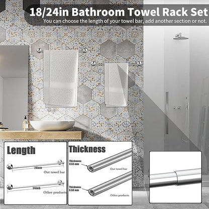 Newfun 8-Pieces 24" Bathroom Hardware Set, Bathroom Accessory Set, Includes 24" Adjustable Bath Towel Bar, Towel Rings Wall Mounted, Toilet Paper Holder, Robe Towel Hooks (Polished Chrome)