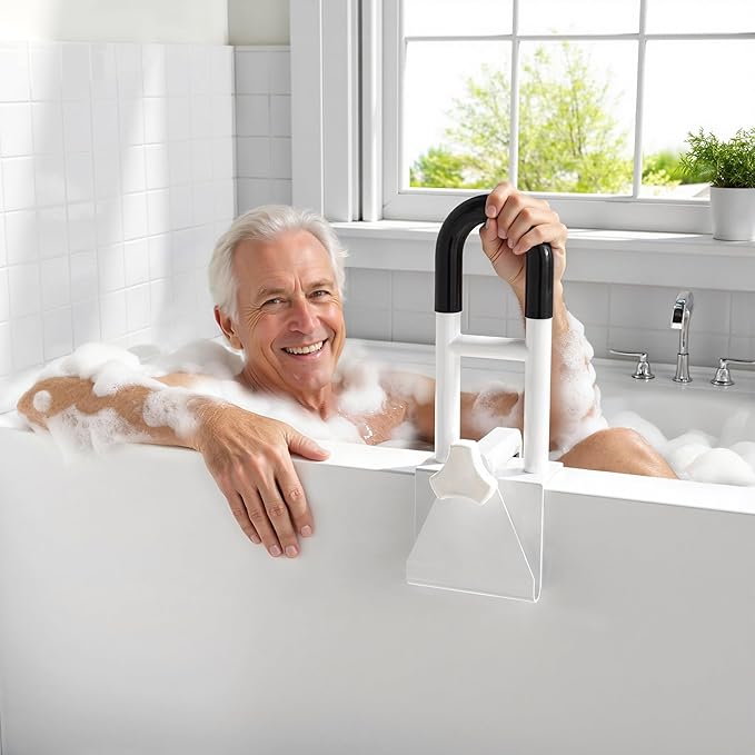 Bathtub Safety Rail: Shower Grab Bar Handle for Seniors, Elderly, and Disabled, Fits 3.1 to 6.7 Inch Tub Walls, Bathroom Safety Bars with Non-Slip Grip, Supports 300 lbs