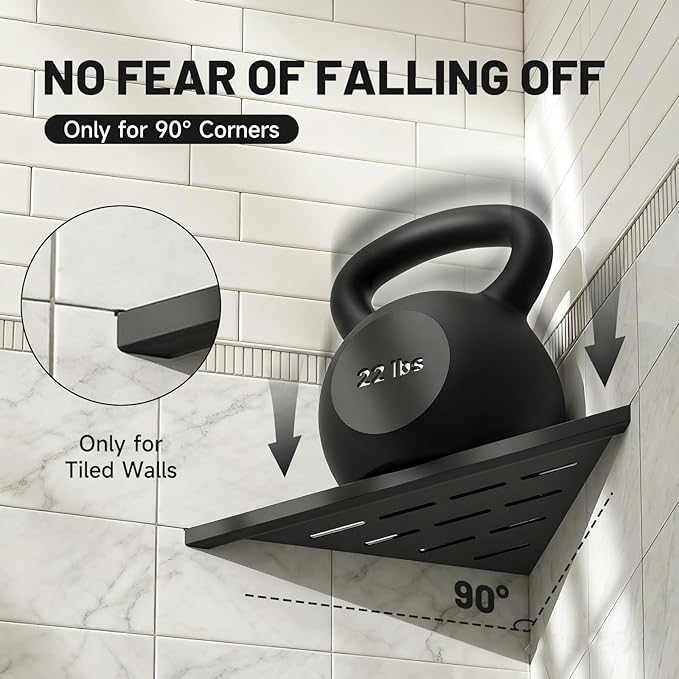 Corner Shower Shelves 10" Matte Black, 2 Pack 304 Stainless Steel Shower Corner Shelf Recessed Slot Design, Wall Mount Triangle Shower Caddy for Bathroom, Kitchen Organization