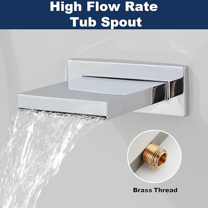 Shower System with Tub Spout, All Metal Bathtub Shower Faucet Set with High Pressure 10 Inch Rain Shower Head and Handheld Shower Head Set, Chrome (Valve Include)