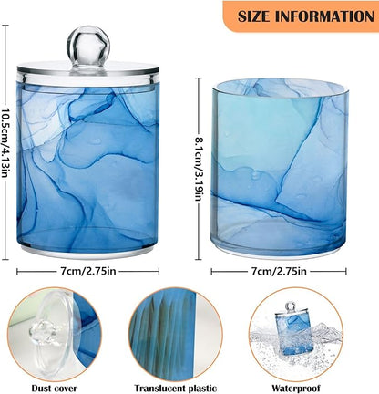 MNSRUU 2 Pack Qtip Holder Organizer Dispenser Blue Marble Fluid Art Bathroom Storage Canister Cotton Ball Holder Bathroom Containers for Cotton Swabs/Pads/Floss