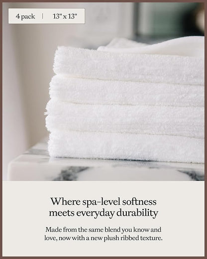 Cozy Earth Ribbed Washcloth Set - 60% Cotton 40% Viscose from Bamboo Bathroom Washcloths - Soft & Absorbent Textured Ribbed Pattern - 4 Pack White