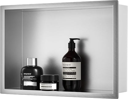 Stainless Steel Shower Niche 18" X 12" Brushed No Tile Needed Niche Shower Recessed Wall Horizontal Niches for Bathroom Storage Over Mount Installation
