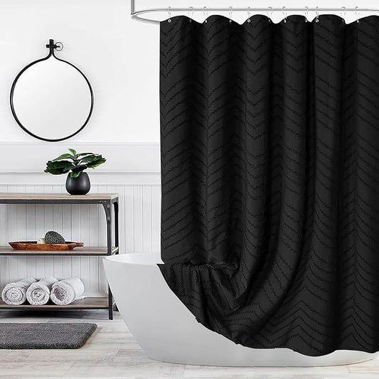 Black Boho Shower Curtain Modern Fabric Shower Curtain Shabby Chic Chenille Tufted Chevron Textured Striped Minimalist Shower Curtains 72 x 72 Inches