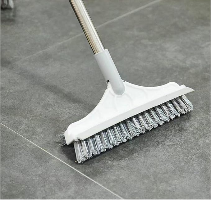 2 in 1 Cleaning Floor Scrub Brush Floor Brush Scrubber New Upgraded 53.5" Long Handle Grout Brush Scrape V-Shape Stiff Bristle Cleaning Brush with Squeegee 120°Rotating Tile Brush for Bathroom