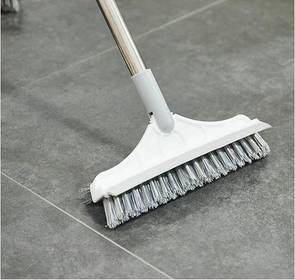 2 in 1 Cleaning Floor Scrub Brush Floor Brush Scrubber New Upgraded 53.5" Long Handle Grout Brush Scrape V-Shape Stiff Bristle Cleaning Brush with Squeegee 120°Rotating Tile Brush for Bathroom