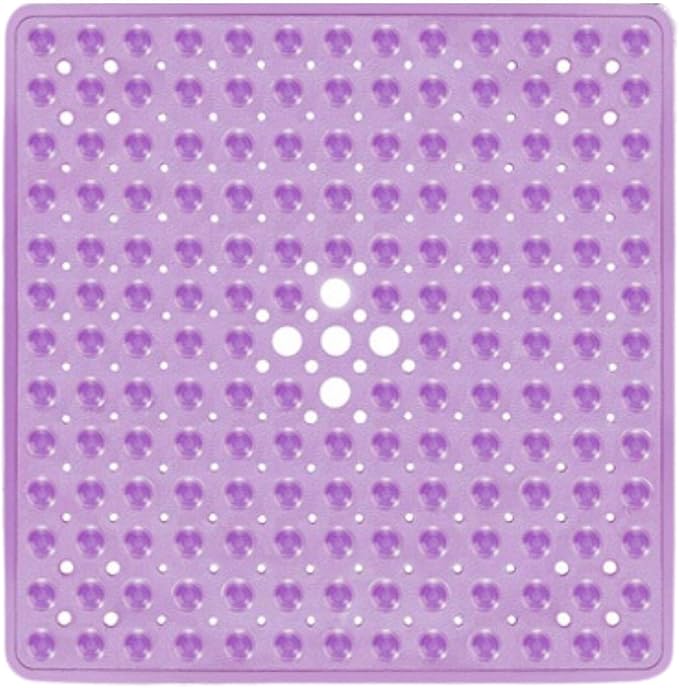 ENKOSI Square Anti Slip Shower Mat - 21x21 Clear Purple, Ideal for Elderly - No Slip, Nonslip