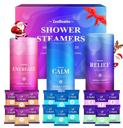 Shower Steamers, 18 Pack Set Shower Bombs with 6 Organic & Natural Fragrance, Self-Care & Relaxation Presents for Women and Men, Ideal for Personal Care and Birthday, Christmas White Elephant Presents