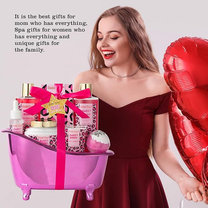 bath body Gifts for Her Home Bath Spa Gift Basket for Women Sweet Berry Bath Sets for Teens Gift Aromatherapy Home Spa Kit with Body Oil & More women's spa gift sets Best Gifts Mothers day