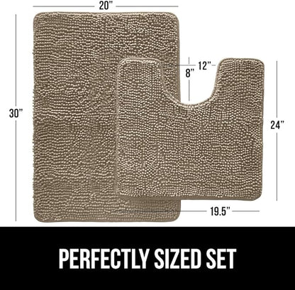 GORILLA GRIP Bathroom Rug Sets, Soft Chenille 2 Piece Area Rugs Set, Toilet Base Mat and 30x20 Carpet, Absorbent Microfiber Washable Mats Dry Quickly, Home Décor and Bath Room Accessories, Gray Beige