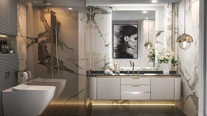 TETOTE 28 x 36 Inch LED Backlit Mirror Bathroom with Light,Anti-Fog,Dimmable,Lighted Mirror(Horizontal/Vertical) Wall Mounted Vanity Mirror
