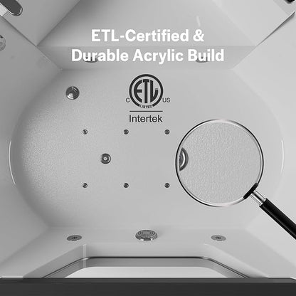Empava PRO Series 59" Corner Whirlpool Tub for 2-Person | Luxury Jetted Spa with Thermostatic Control, Built-In Heater & Chromotherapy | Acrylic, White (ETL Certified)