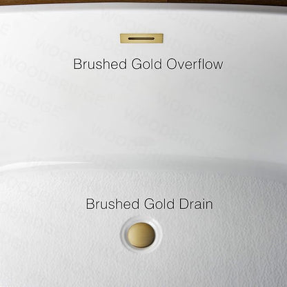 WOODBRIDGE 59" Freestanding White Acrylic Soaking Bathtub with Brushed Gold Drain and Overflow,BTA1514 -BG-Drain &O