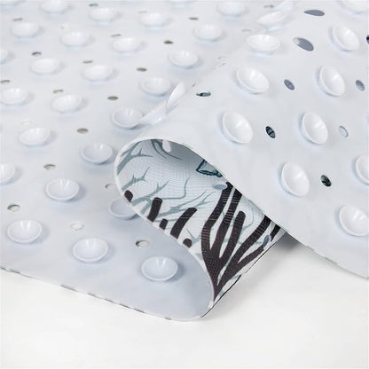 Seahorse Bathtub Mat Non Slip for Kids 40x16in Extra Long Anti Slip Bath Mat for Tub Abstract Bath Shower Mat with Large Drain Holes and Suction Cups Quality Honeycomb Design Bathroom Decor