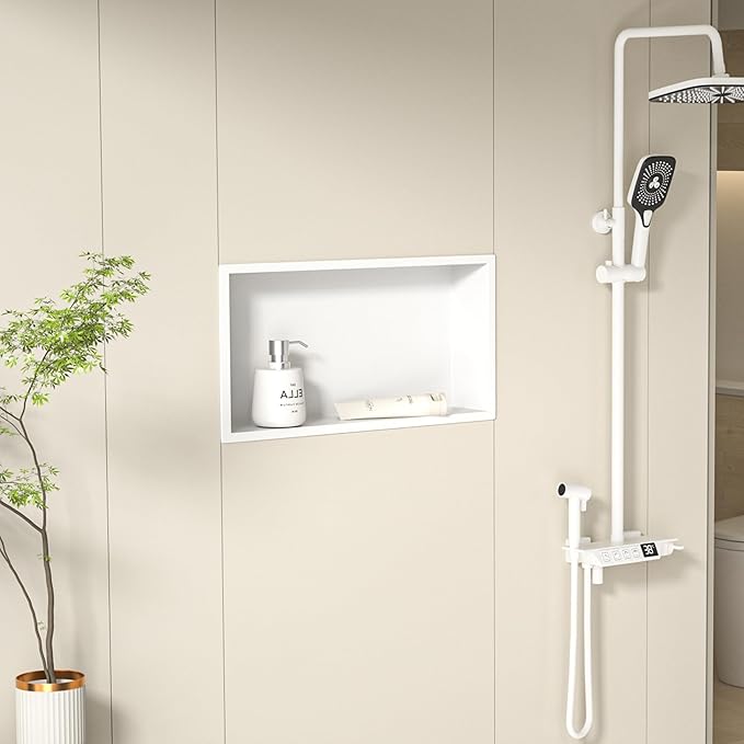 Stainless Steel Shower Niche 24" X 12" White No Tile Needed Niche Shower Recessed Wall Horizontal Niches for Bathroom Storage Over Mount Installation