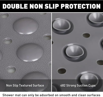 Shower Mat Non Slip: 47.2 x 31.5 Inch Extra Large TPE Shower Mats for Inside Shower - Anti Slip Shower Stall Matt with Drain Hole and Suction Cups for Elderly