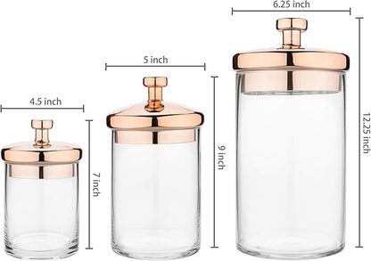 MyGift Glass Apothecary Cookie Jar Set with Copper Lid - Decorative Kitchen and Bath Storage Canisters, Wedding Centerpiece Jars, Candy Buffet with Lids