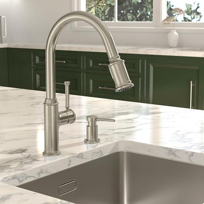 Lava Odoro Soap Dispenser for Kitchen Sink, Modern Brass Built in Countertop Pump Dispenser with 18 Oz Refillable Bottle, Kitchen Soap and Lotion Dispenser Spot-Free, Brushed Nickel, KSD-21
