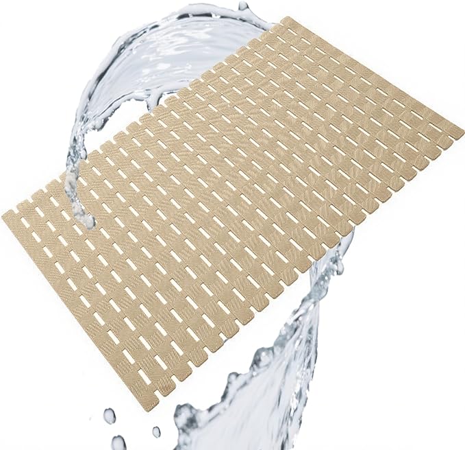 Modern Simplicity Family Expenses Bathroom Bathtub Floor Non-Slip mat with Drainage Hole with Sucker Shower Bathroom Foot pad (Khaki)