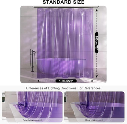 AmazerBath Purple Shower Curtain Liner Luxury, EVA Soft Clear Heavy Duty Shower Curtain and Liner 2-in-1, 72x72 Plastic Weighted Bathroom Liner, 12 Rustproof Grommets & 3 Heavyweight Stones