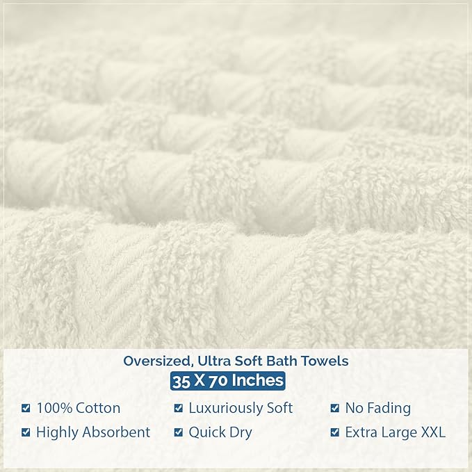 DAN RIVER 2 Pack Luxury Bath Sheets 35x70, 600 GSM, Soft & Quick Dry 100% Ring Spun Cotton Towels Ideal for Hotels, Spas, Gyms & Salons Extra Large, Ivory