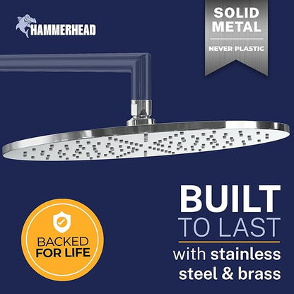 HammerHead Showers® Solid Metal 12 Inch Rainfall Shower Head, Large Rain Shower Head, 2.5 GPM High Flow Shower Head Optimized for Pressure, Wall-Mounted or Ceiling Rain Shower Head, Chrome