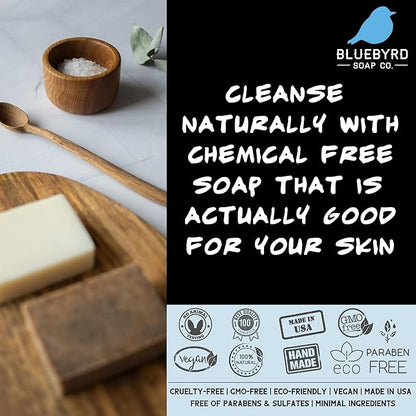 BLUEBYRD Handmade Soap Bar Gift Box - Woodsy Scent 5 Bar Variety Pack Body Soap | Shaving Soap - Homemade Soap Gift for Men & Women - Sandalwood, Patchouli, Frankincense, Orange, Cedar (Woods)