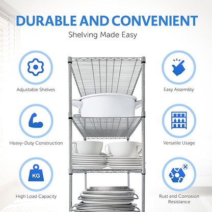 4000 LBS Heavy Duty Wire Rack 48 x 18 x 76, 5-Tier NSF Commercial Rolling Rack with Wheels, Chrome Metal Shelving Unit for Garage, Kitchen, Warehouse, Adjustable Storage Shelf, Crescent