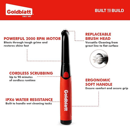 Goldblatt Electric Spin Scrubber Cordless 18-Piece Kit, Power Scrubber with Battery Indicator Light, IPX6 Waterproof, Electric Cleaning Brush for Grout, Tile, Bathroom, Kitchen Cleaning