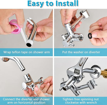 PDPBath Solid Brass Shower Arm 3 Way Shower Diverter Valve for Hand Held Showerhead and Fixed Spray Head, G1/2 Universal Connection - Chrome