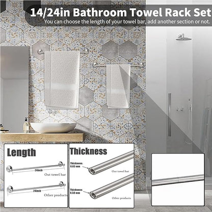 Newfun 8-Pieces 24" Bathroom Hardware Set, Bathroom Accessory Set, Includes 24" Adjustable Bath Towel Bar, Towel Rings Wall Mounted, Toilet Paper Holder, Robe Towel Hooks (Brushed Nickel)
