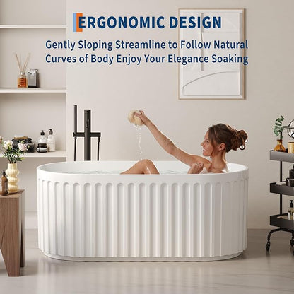 67-in Freestanding Bathtub - Acrylic Soaking Tub with Overflow Drain - CUPC Certified Thickened Design Glossy White for Bathroom