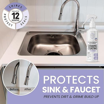 Fixture Shield Home Ceramic Coating Spray (8 oz) - SiO₂ Hydrophobic Protection for Kitchen & Bath | Repels Fingerprints, Stains & Hard Water | Extra Strength Formula | Made in USA