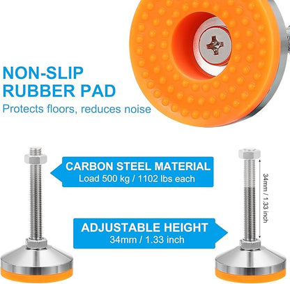 PATIKIL Furniture Leveling Feet 2.4" Dia Base M12 Thread, 4 Pcs Carbon Steel Adjustable Threaded Furniture Levelers Screw on Leg Leveler with Pads for Desk Chair Cabinet, Orange