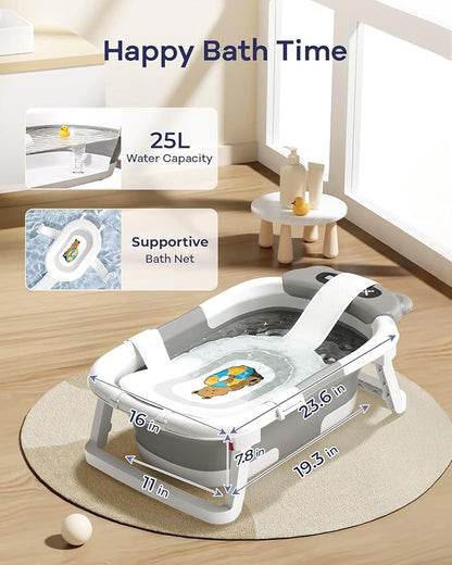 AVIDOR 2-in-1 Baby Bathtub with Stand for Newborn and Infants, Foldable Baby Bath Tub, Baby Shower Gifts for New Parents, Gray