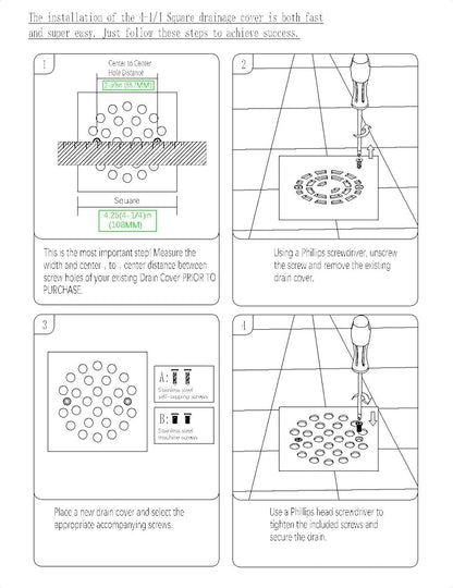 4-1/4 Inch Screw-in Square Floor Drain Cover Replacement Shower Grates with Screws (Chrome)