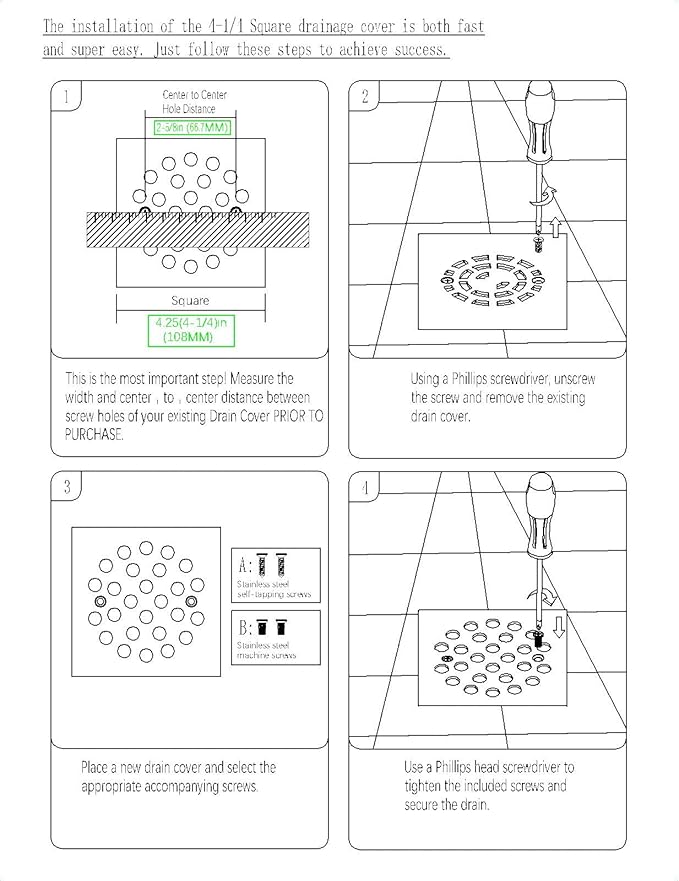 4-1/4 Inch Screw-in Square Floor Drain Cover Replacement Shower Grates with Screws (Brushed Nickel)