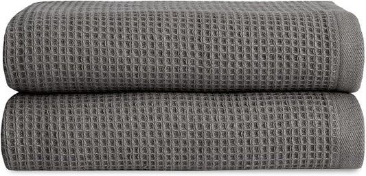Cozy Earth Waffle Hand Towels - 60% Cotton 40% Viscose from Bamboo Hand Towels 20 x 30 Inches - Soft & Absorbent Terry, Reversible Mini Textured Waffle & Weave Pattern - 2 Pack