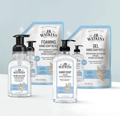 J.R. Watkins Foaming Hand Soap with Pump Dispenser, Moisturizing Foam Hand Wash, Alcohol-Free, Cruelty-Free, Ocean Breeze, 9 fl oz, 3 Pack