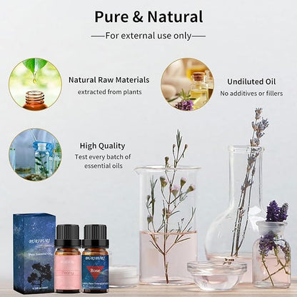 BURIBURI Rose Oil and Peony Essential Oil Set 2 Pack, 100% Pure Diffuser Rose Essential Oil 10ml for Massage, Soap Making