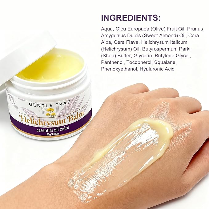 Extracts Helichrysum Balm — Moisturizing Helichrysum Essential Oil Balm, Beeswax & Almond Oil, Multipurpose Salve for Dry & Irritated Skin, Stretch Marks, Scars, Hydrating Relief, 1.76oz