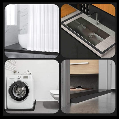 New Collapsible Shower Threshold Water Dam, Self Adhesive Silicone Waterproof Barrier Bathroom and Kitchen Water Strip Dam Shower Guard for Dry And Wet Separation Caulk Seal Strip Edge Trim(Black)