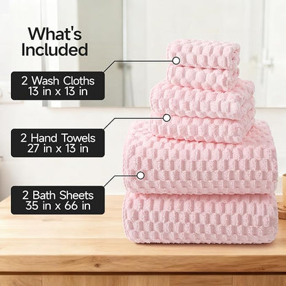 REDKISS Pink Microfiber Bath Towels Set of 6-35x70 Inches Oversized Bath Sheets, Extra Large Bath Towels Set of 6 for Adults, Super Soft Quick Dry Lint Free Absorbent Waffle Microfiber Shower Towels