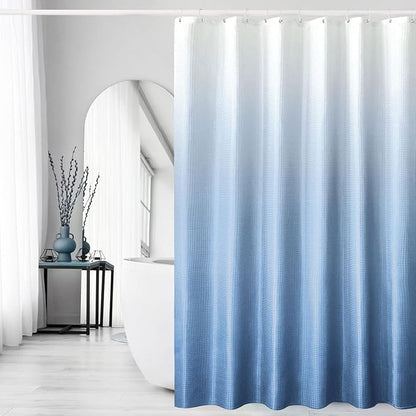 Gibelle Long Shower Curtain 72 x 78, Tall Blue Ombre Shower Curtain for Bathroom, Waffle Weave Fabric Shower Curtain Set with Hooks, Water Repellent, Machine Washable
