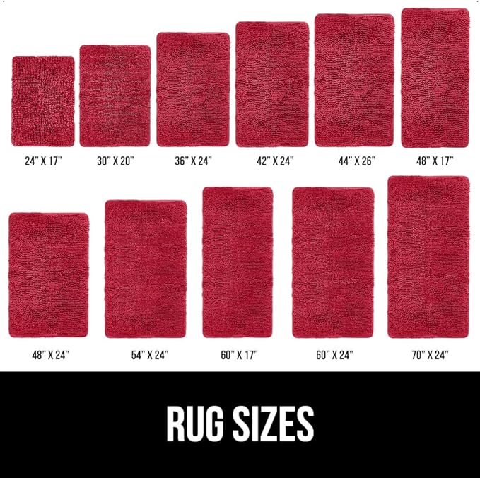 GORILLA GRIP Bath Rug Mat 36x24, Thick Soft Absorbent Chenille, Quick Dry Microfiber Mats, Rubber Backing Washable Shower Floor Rugs, Bathmat Runner, US Designed Bathroom Home Decor Accessories Red