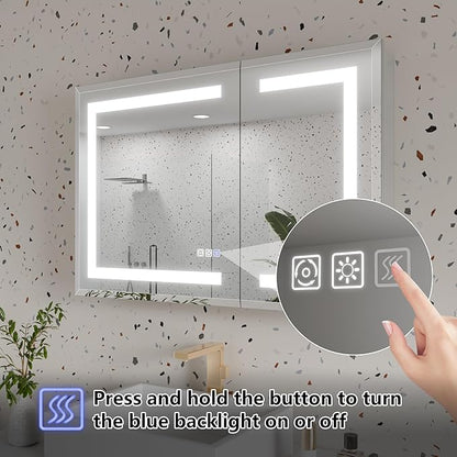 GroGro LED Lighted Bathroom Medicine Cabinet with Mirror, 36" W x 24" H Beveled Edge Medicine Cabinet with Lights,Surface or Recessed Mounting,Defog,Dimming,3-Color Temperature Adjustment