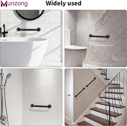 12 Inch Anti Slip Bathroom Grab Bar, 2 Pack Munzong Oil Rubbed Black Shower Grab Bar for Bathtubs, Knurled Handicap Balance Bar,Safety Hand Rail Support Elderly Senior