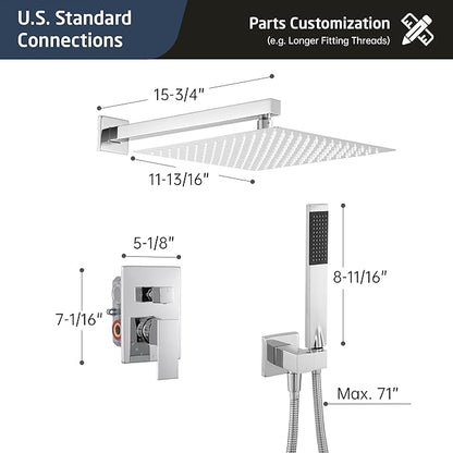 KES Chrome Shower Faucet Set, Shower System 12 Inch Rain Shower Head with Handheld Spray, cUPC Pressure Balance Valve and Trim Kit