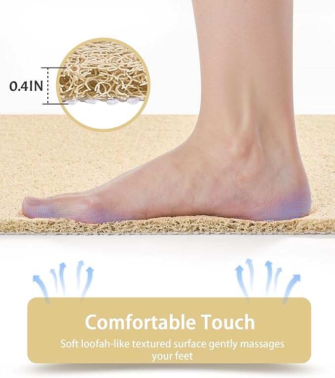 Non Slip Shower Mats for Inside Shower,16x24 Inch,Anti-Slip Bathtub Mats for Bathroom, Foot Scrubber Loofah Bath Mats for Shower, Quick Drying Shower Stall Mats for Wet Areas (Beige)